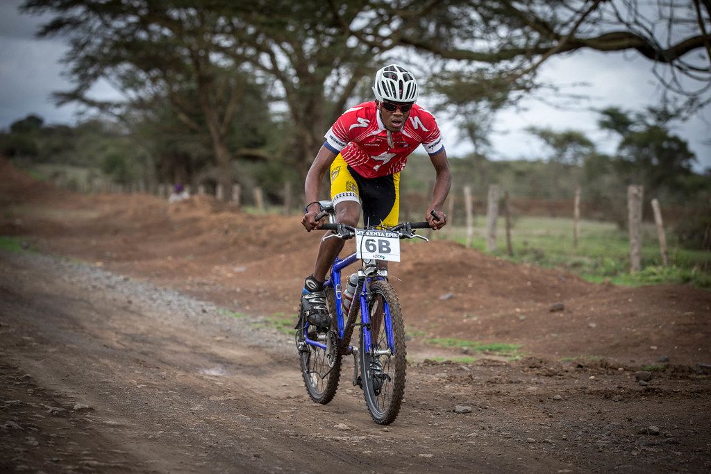 A young cyclist racing